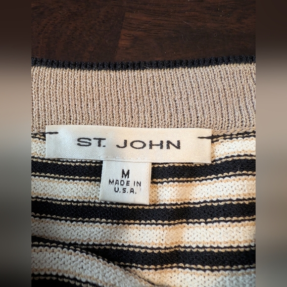 St.John Santana Knit Striped Black and Cream Women's Tank, Size M - Picture 4 of 7